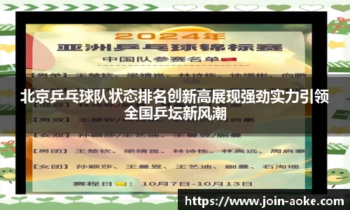 北京乒乓球队状态排名创新高展现强劲实力引领全国乒坛新风潮